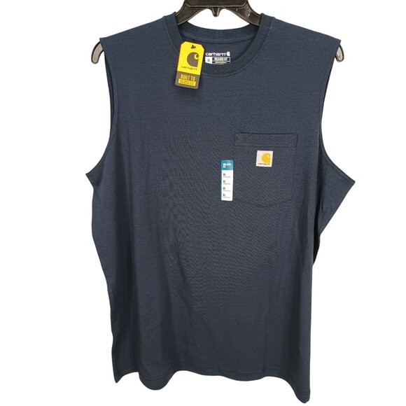 Carhartt Mens XL Navy Blue Sleeveless Pocket T-Shirt - Picture 1 of 8